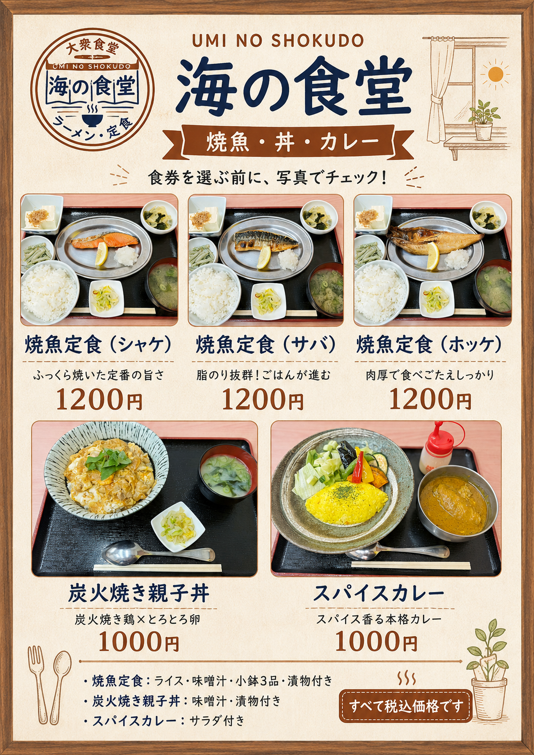 海の食堂 焼魚・丼・カレーPOP