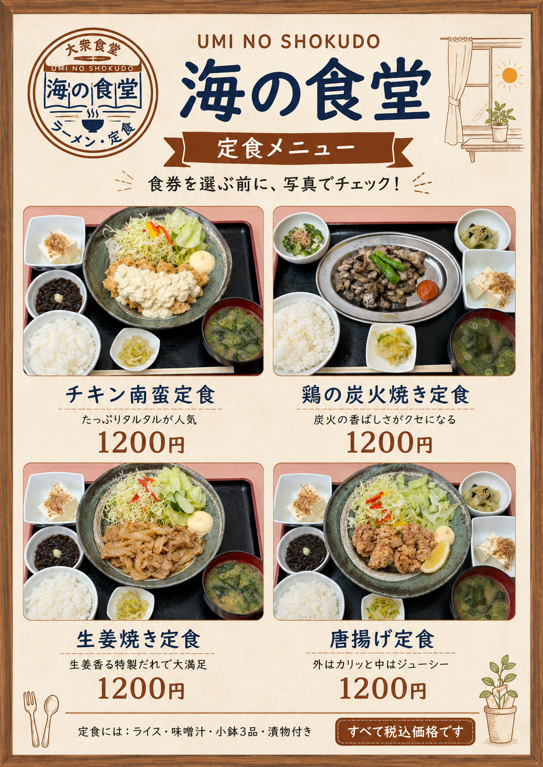 海の食堂 定食メニューPOP